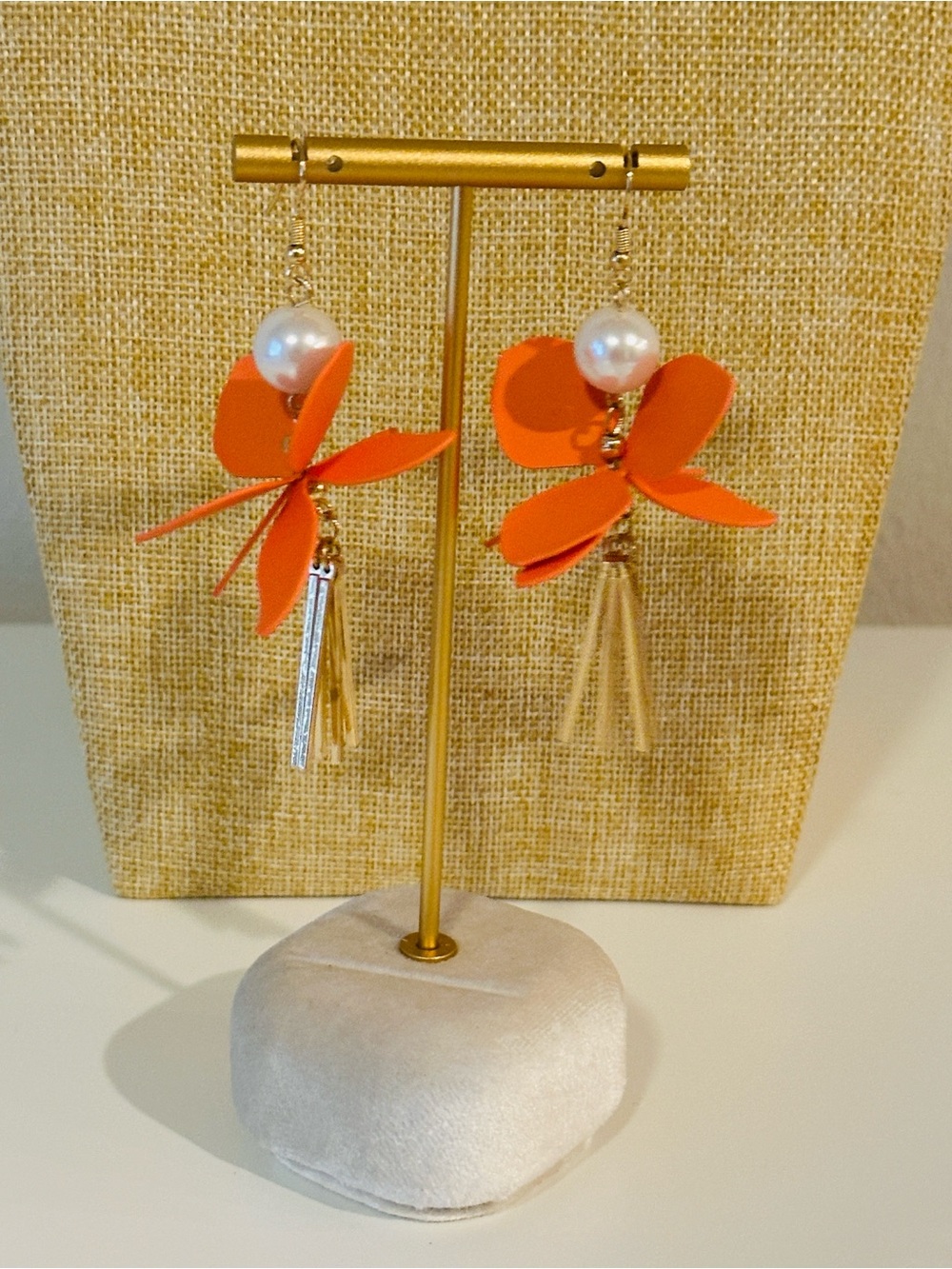 Fashion Jewelry Orange Floral Pearl Drop Earrings